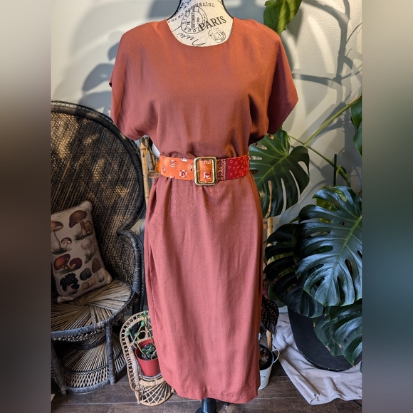 🌱Vintage Women's Algo Terracotta‎ Belted Dress Size 10 - Picture 1 of 10